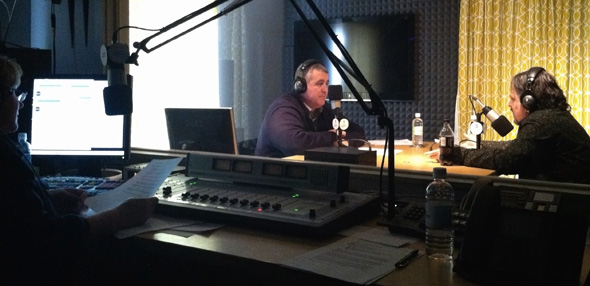 Former U.S. Senate Candidate Andrew Ian Dodge (right) in the studio with TideSmart Talk host Steve Woods (left).