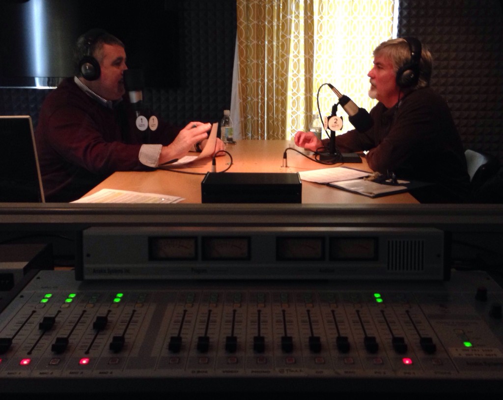 Steve Woods (left) host of TideSmart Talk with Stevoe was joined recently by the Executive Director of Preble Street Mark Swann (right).