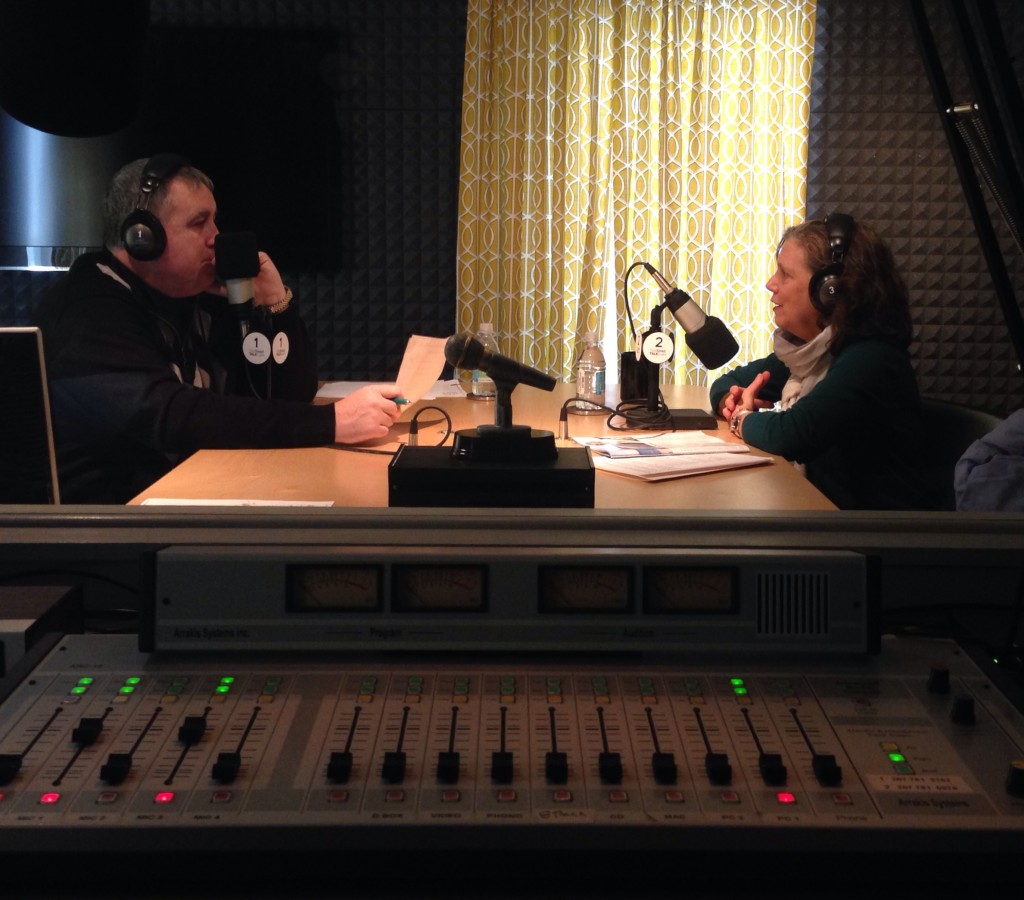 Steve Woods (left) host of TideSmart Talk with Stevoe was joined in the studio by the President of Maine Media Workshops & College Meg Weston (right).