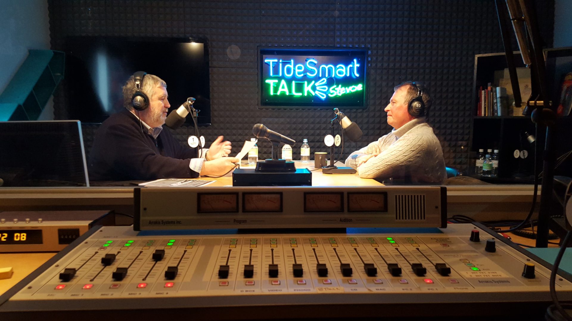 Host of TideSmart Talk with Stevoe, Steve Woods, welcomed Author, Paul Doiron (at right).