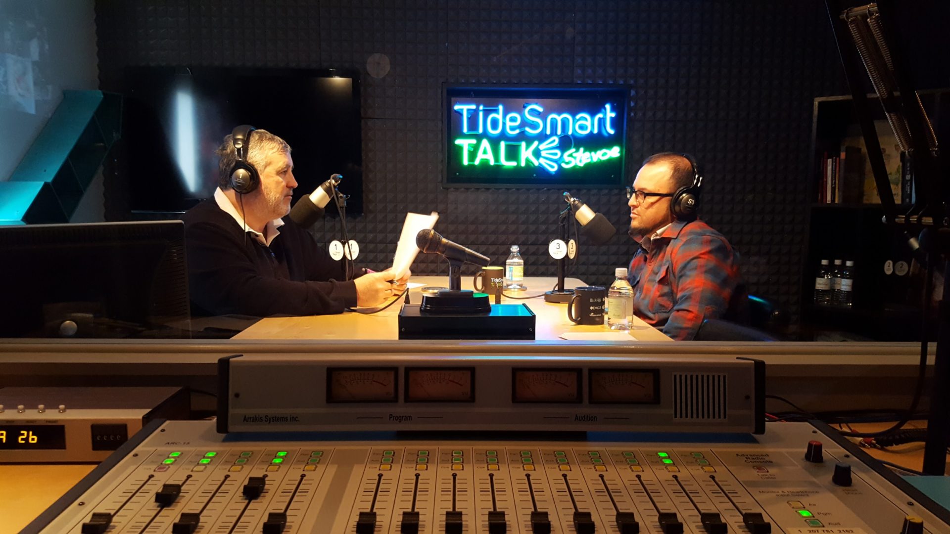 Host of TideSmart Talk with Stevoe, Steve Woods, welcomed Producer of TEDxDirigo, Adam Burk (at right).